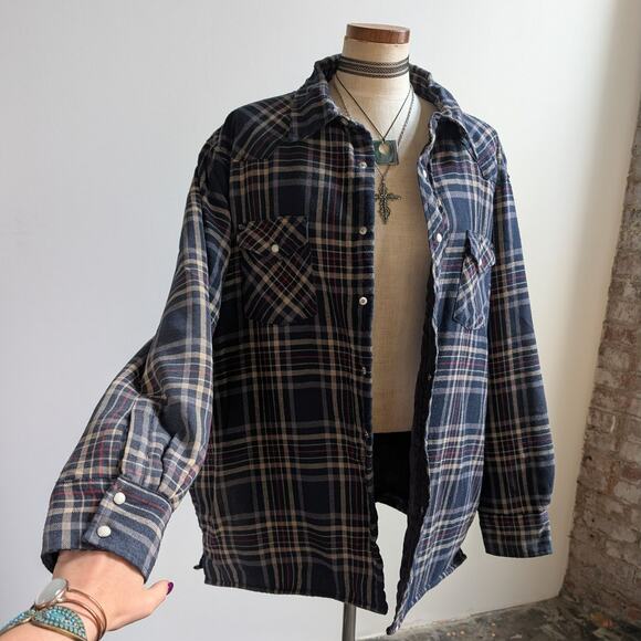 Vintage Wrangler Flannel Jacket Plaid Thermal Shacket Grunge Gorpcore Coat Large - Picture 6 of 13